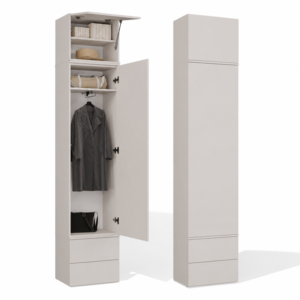 Garderobe HAGA 1SZ2S Schrank 2 Schubladen für Flur KASCHMIR BEIGE 238x50x35 cm
