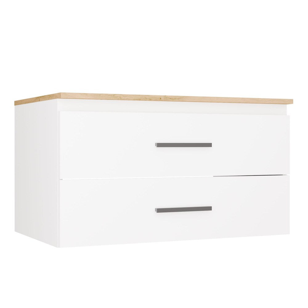 Waschtischunterschrank NEL 80 Badezimmer WEISS / Oberplatte EICHE ARTISAN hängend 2 Schubladen