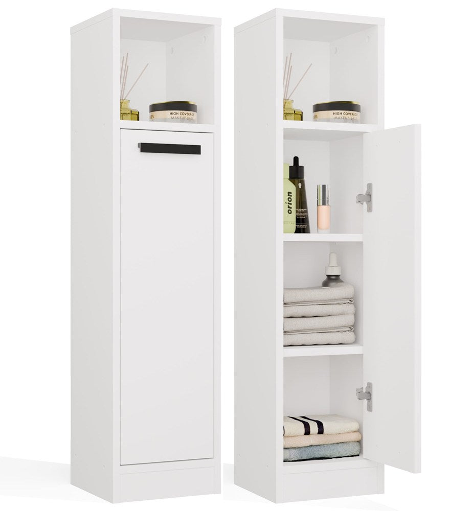 Badezimmerschrank MEXY 1D Hochschrank Regal 1 Tür 4 Ablagen stehend WEISS