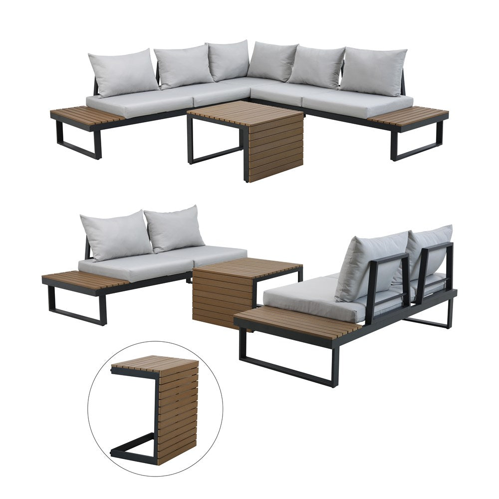 Gartenmöbelset MARBELLA mit Ecksofa und Tisch GRAU