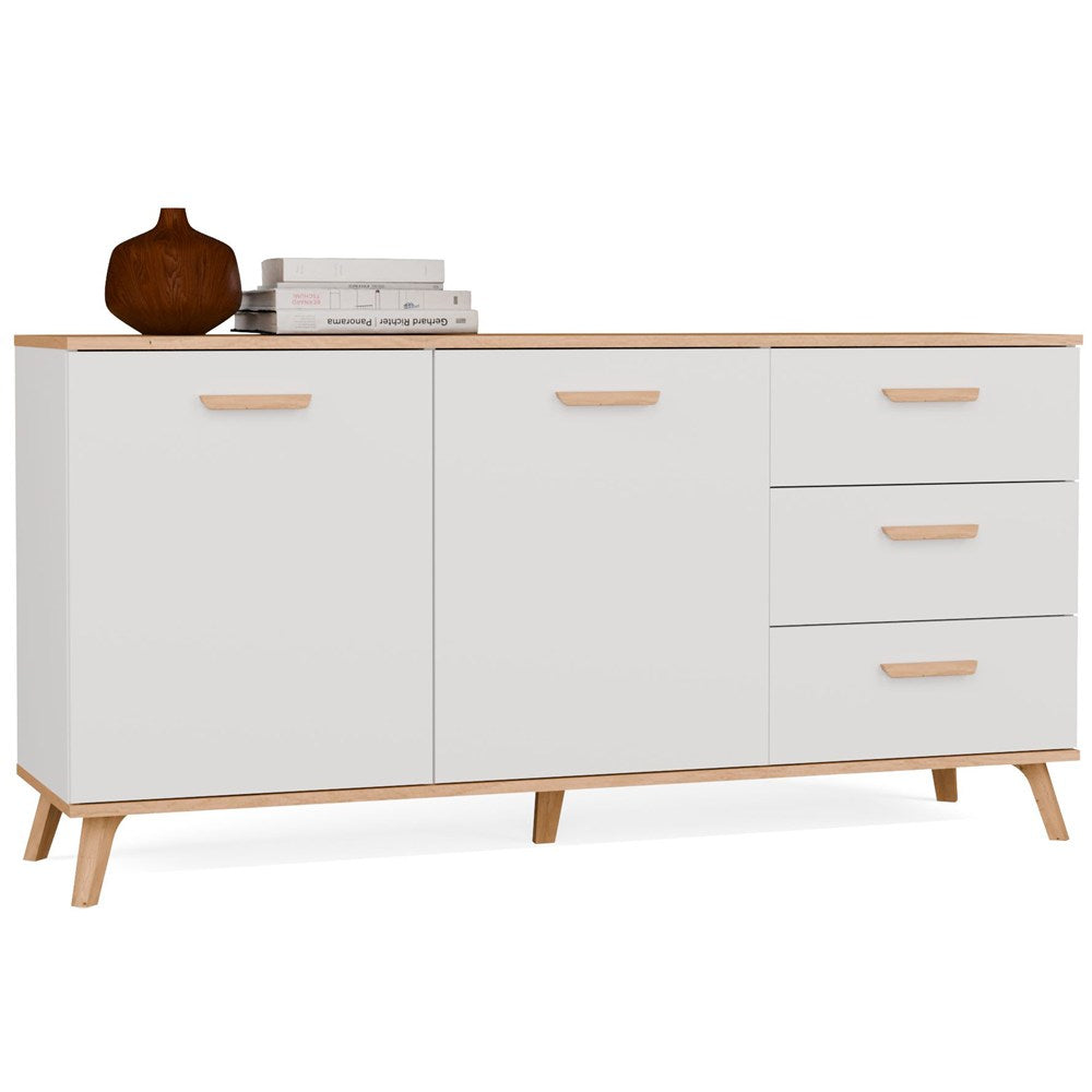 Kommode OLYMPO 2D3S WEISS EICHE ARTISAN Schrank 150 cm 3 Schubladen 2 Türen