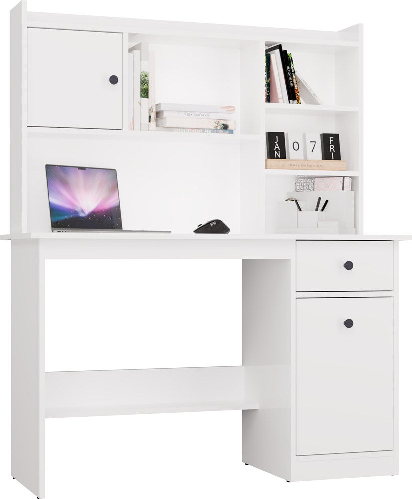 Schreibtisch CHESTER MIT AUFSATZ Weiß 1 Schublade Schrank Regal für Zimmer