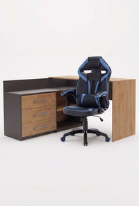 Set ECKSCHREIBTISCH DANY ANTHRAZIT / EICHE ARTISAN + Sessel DRIFT BLAU