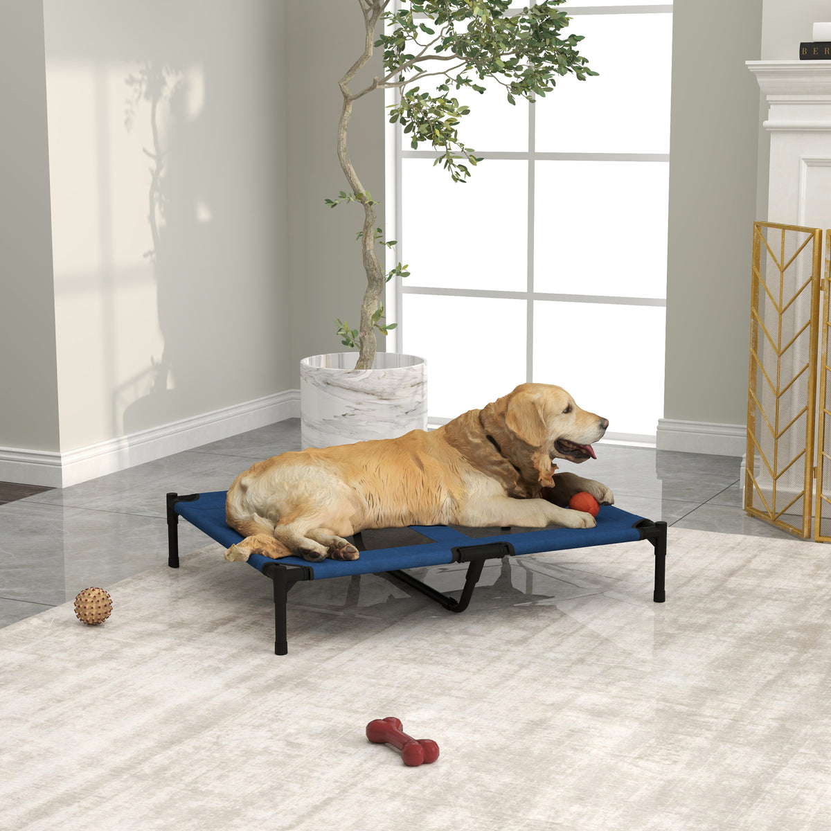 Hondenbed hondenligbed outdoor kattenbed huisdierbed slaapplaats metaal 600D Oxford-stof blauw 91,5 x 76,2 x 18 (2)
