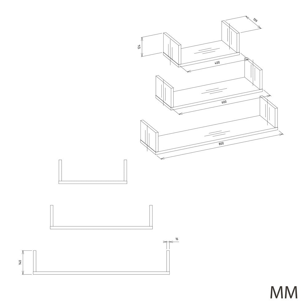 Wand-Hängeregal MOBI 3P WEISS – Produktabbildung 5
