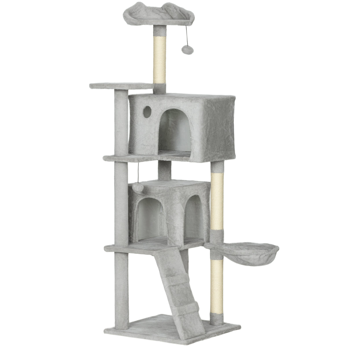 160 cm kattenkrabpaal, meerdere niveaus, sisal-krabpalen, holletjes, pluche platforms, hangmat, ladder