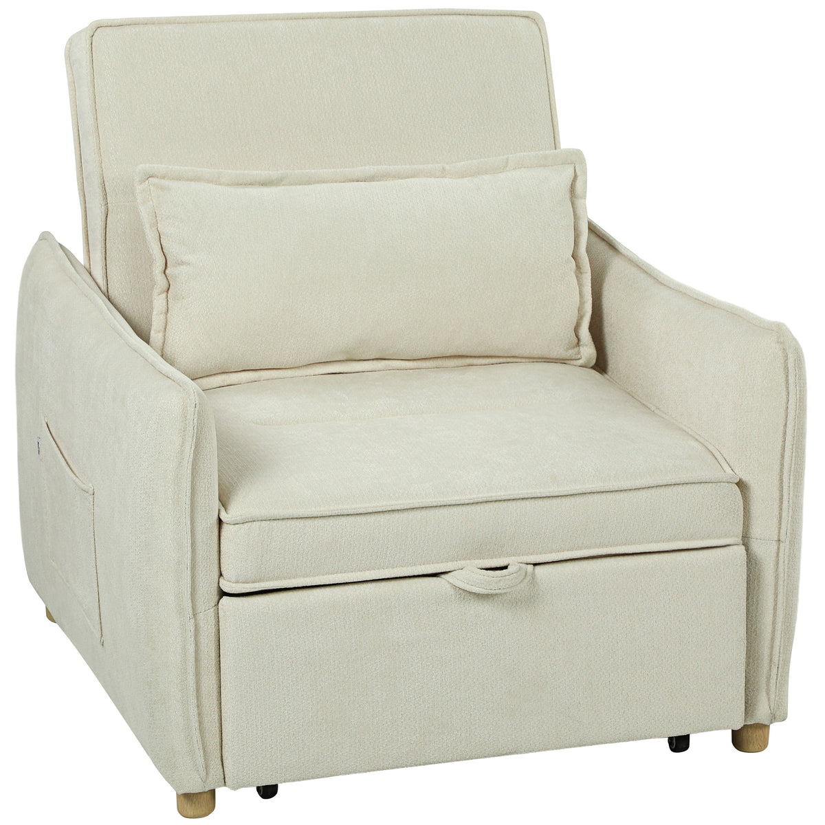 Slaapfauteuil 3-in-1 converteerbare fauteuil met bedfunctie, lendenkussen, voor woonkamer crème
