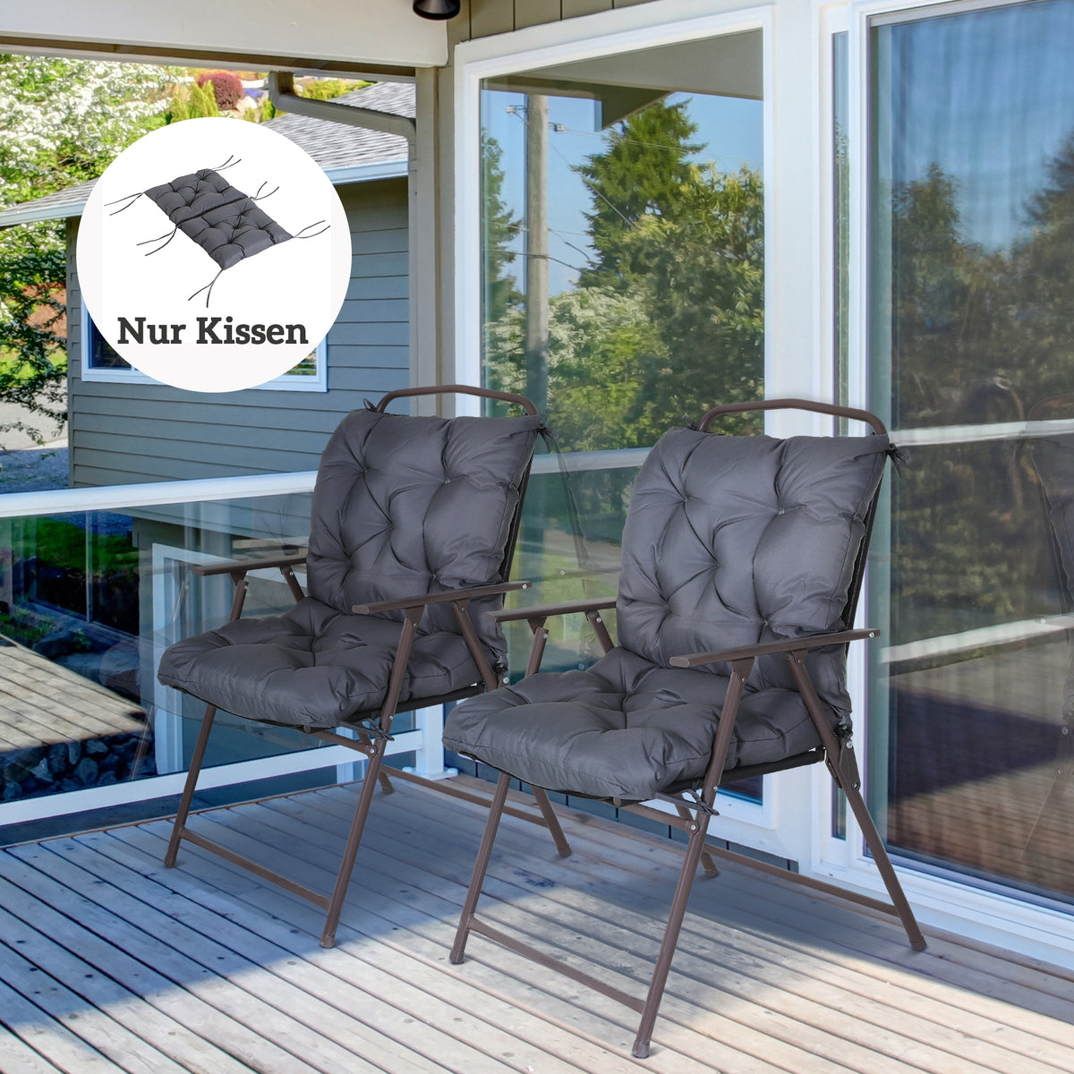 Set van 2 zitkussens, 98 cm x 50 cm x 8 cm stoelkussens met linten, kussenoplaag, wasbaar/ergonomische (2)