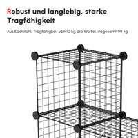 Steekstelling, kubuskast, schoenenrek, 9 kubussen, modulair ontwerp, staal, zwart, 35 x 35 x 35 cm per kubus (9)