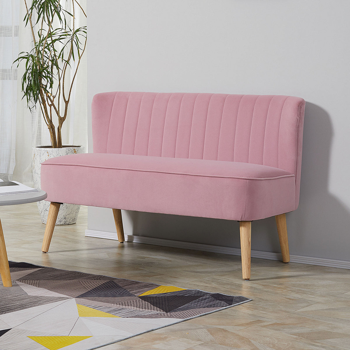 2-zits stoffen bank bankstel gestoffeerde bank loungebank breed roze (2)