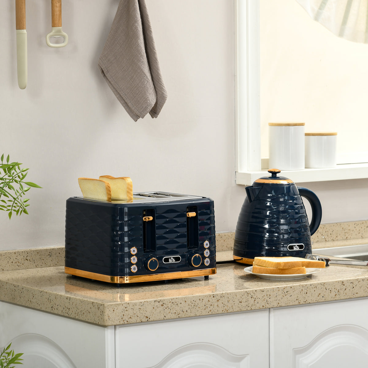 2-in-1 set van broodrooster en waterkoker, 7 bruiningsstanden, ontdooi- en opwarmfunctie, blauw (2)