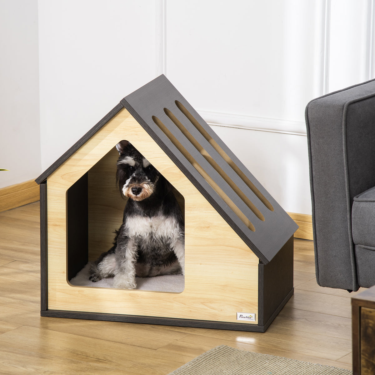 Hondenhok voor binnen, hondengrot met kussen, hondenmand, hondenhok met schuin dak, kattenhuis voor kleine (2)