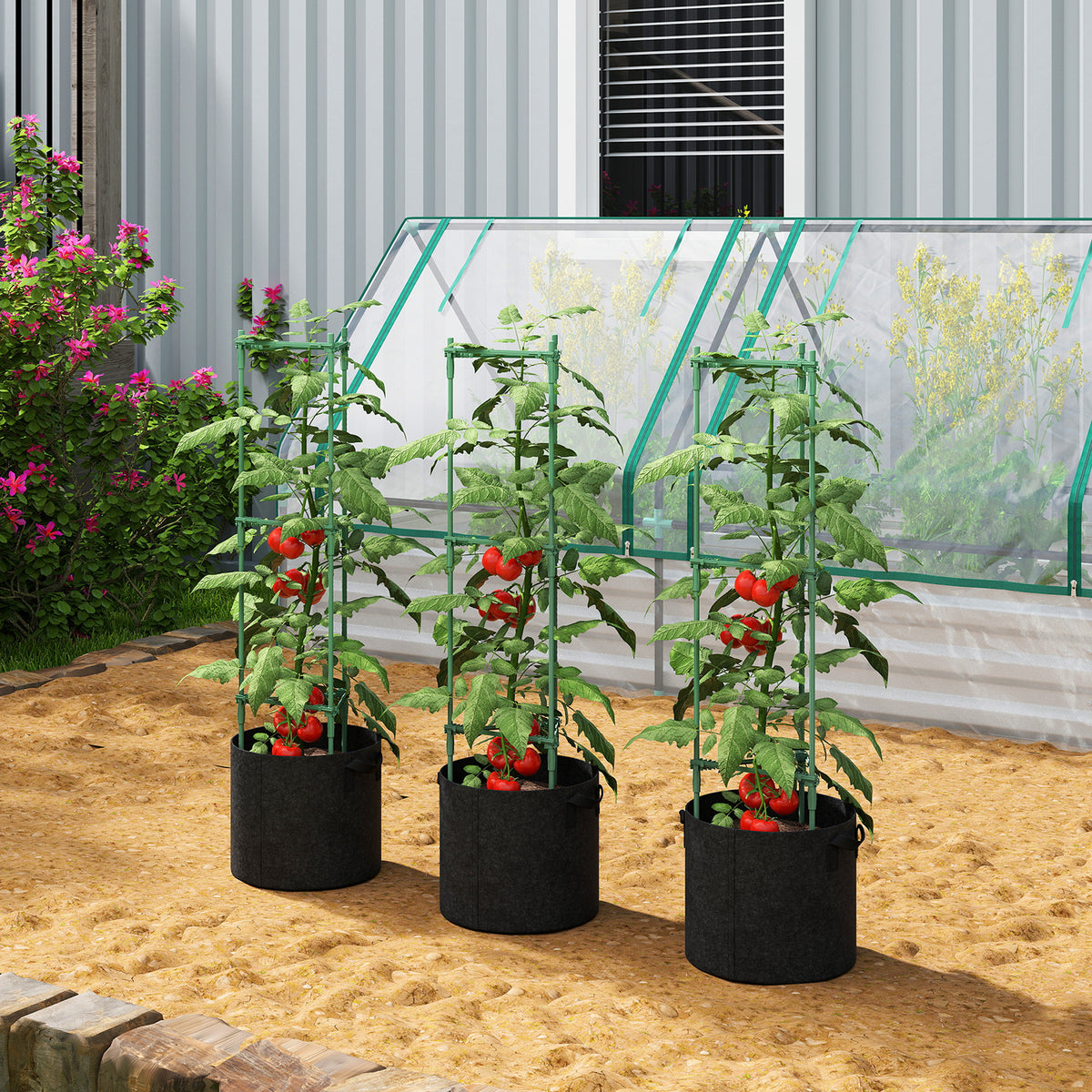 Verhoogde plantenbak met klimrek 83,7 liter zakken 3-delige set driehoekige plantenbak tomatensteun 35 x 35 x (2)