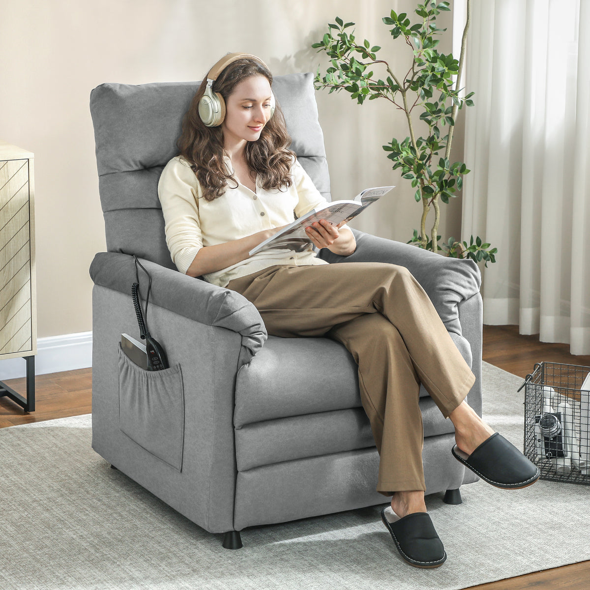 Relaxfauteuil, televisiefauteuil met ligfunctie, lendenverwarming, 2 afstandsbedieningen, USB-aansluiting (2)