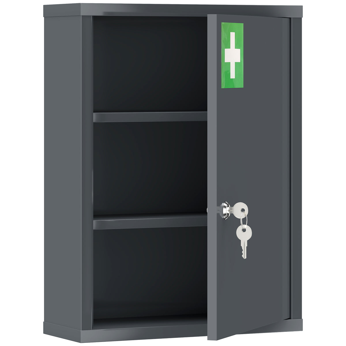 Medicijnkast voor wandmontage met slot, stalen wandkast met 3 niveaus, 40 x 15 x 53,5 cm, antracietgrijs