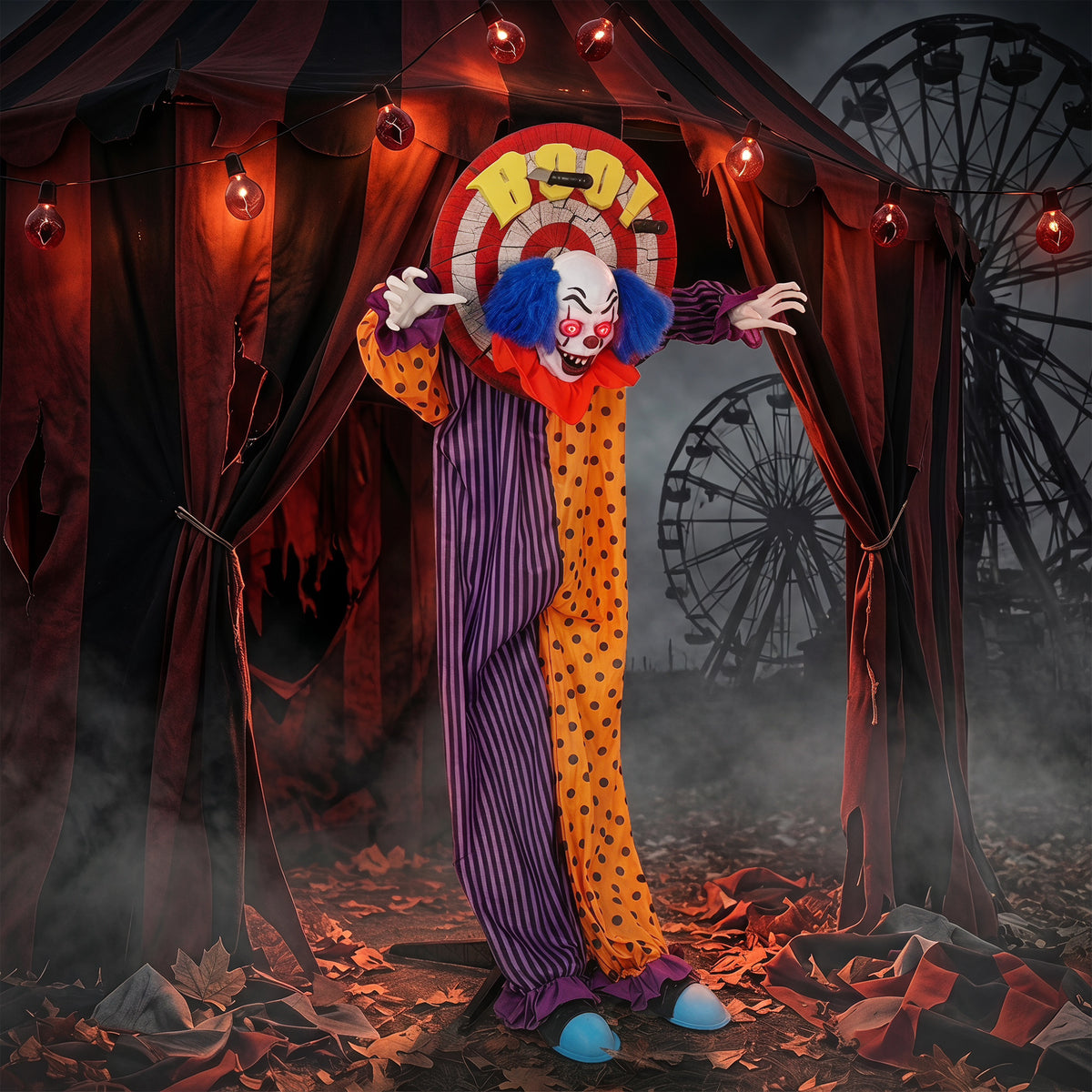 167 cm levensgrote geanimeerde Halloween-clown-decoratie met geluids- & aanraakactivering (2)