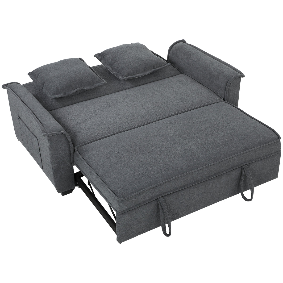 Futon-slaapbank, verstelbare rugleuning, 2-zits met 2 kussens, donkergrijs