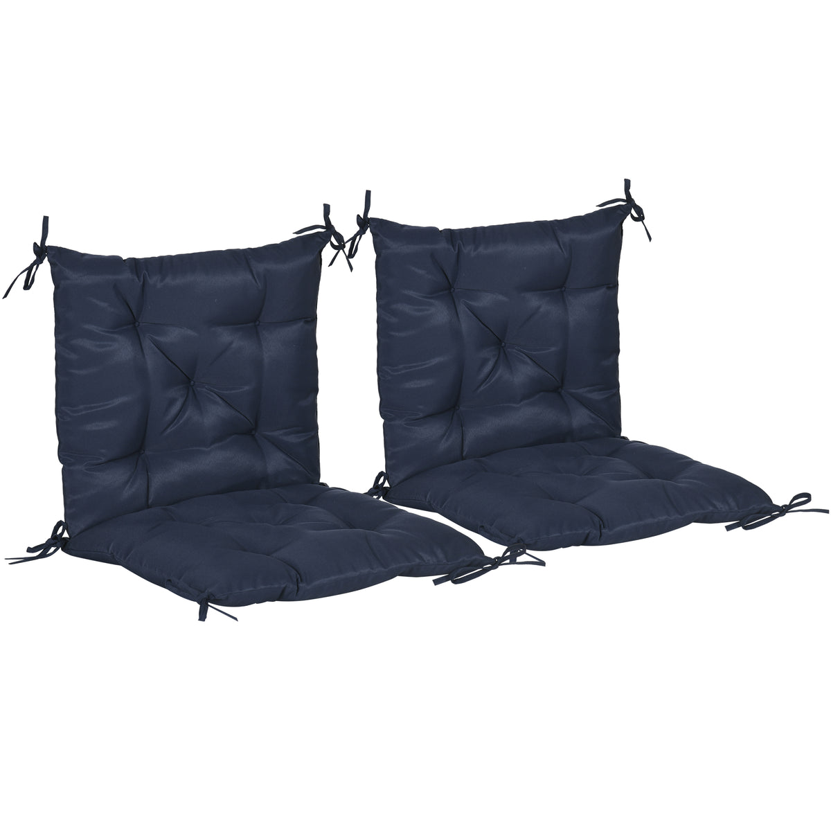 Set van 2 zitkussens, 98 x 50 cm stoelkussens met bevestigingslinten, stoffen bekleding, 8 cm dik donkerblauw