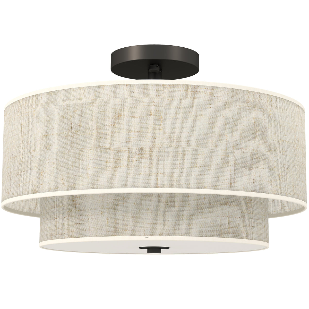 Plafondlamp, hanglamp met dubbele kappen in linnenlook, crèmewit