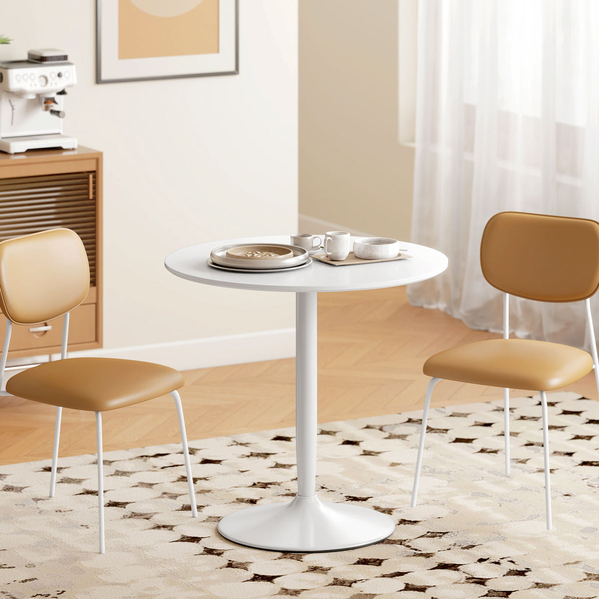 Eettafel voor 2 personen, rond tafelblad Ø80 cm, MDF en staal, antislip, wit, 75H cm (2)