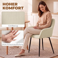 Eetkamerstoelen set van 2, gestoffeerde keukenstoelen met metalen poten, crèmewit (5)