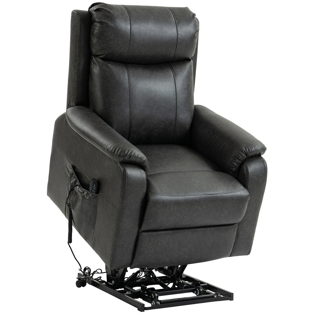 Sta-op- en relaxfauteuil voor senioren, elektrische sta-op-stoel van kunstleer met dubbele motor, verenkussen