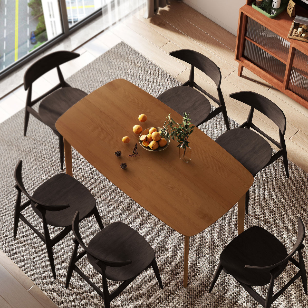 Eettafel, landelijke stijl, gelakt oppervlak, hout, 150 x 80 cm, bruin (2)