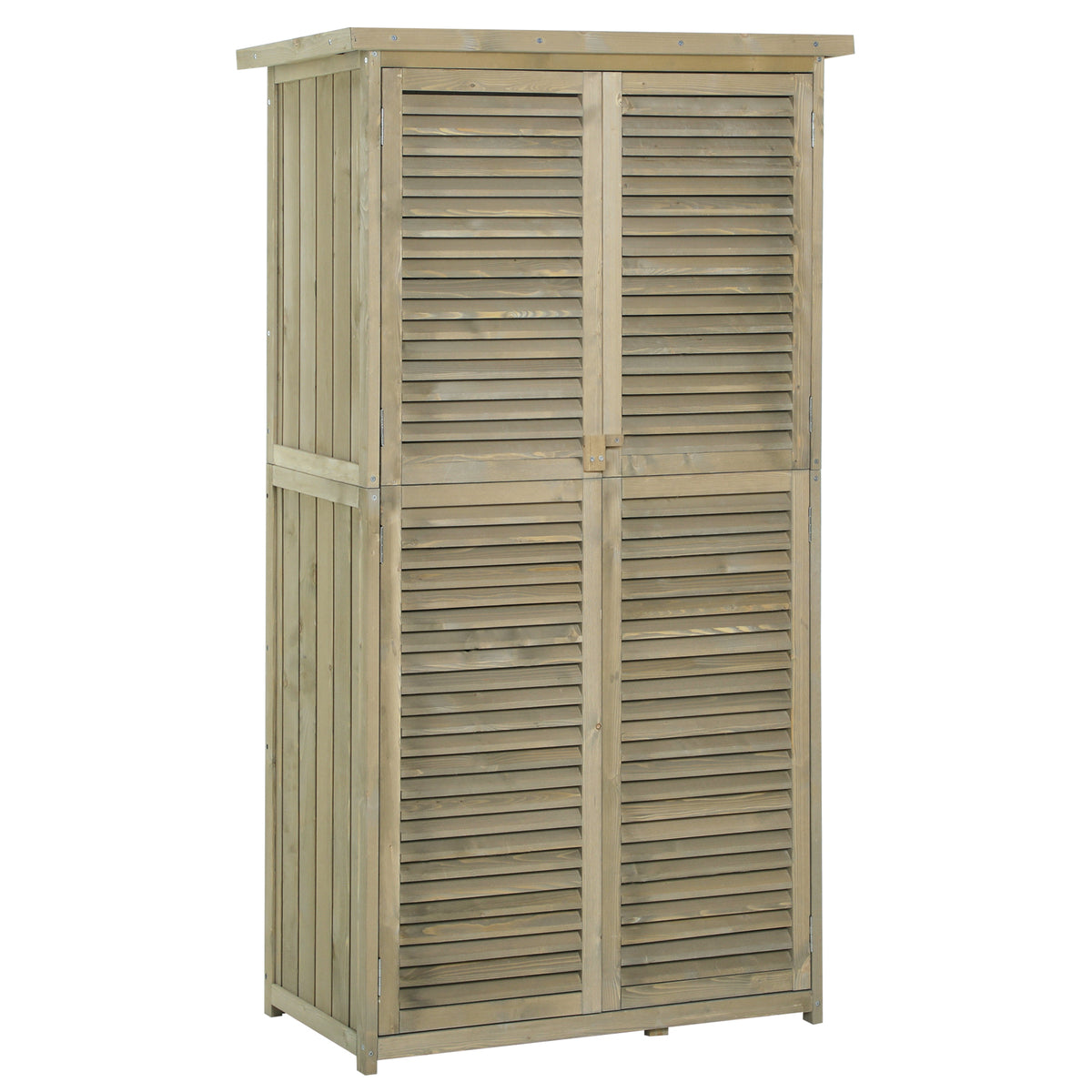 Tuinkast hout schuin asfalt dak vergrendelbare deuren waterbestendig vrije ventilatie houtkleurig 87 x 46,5 x