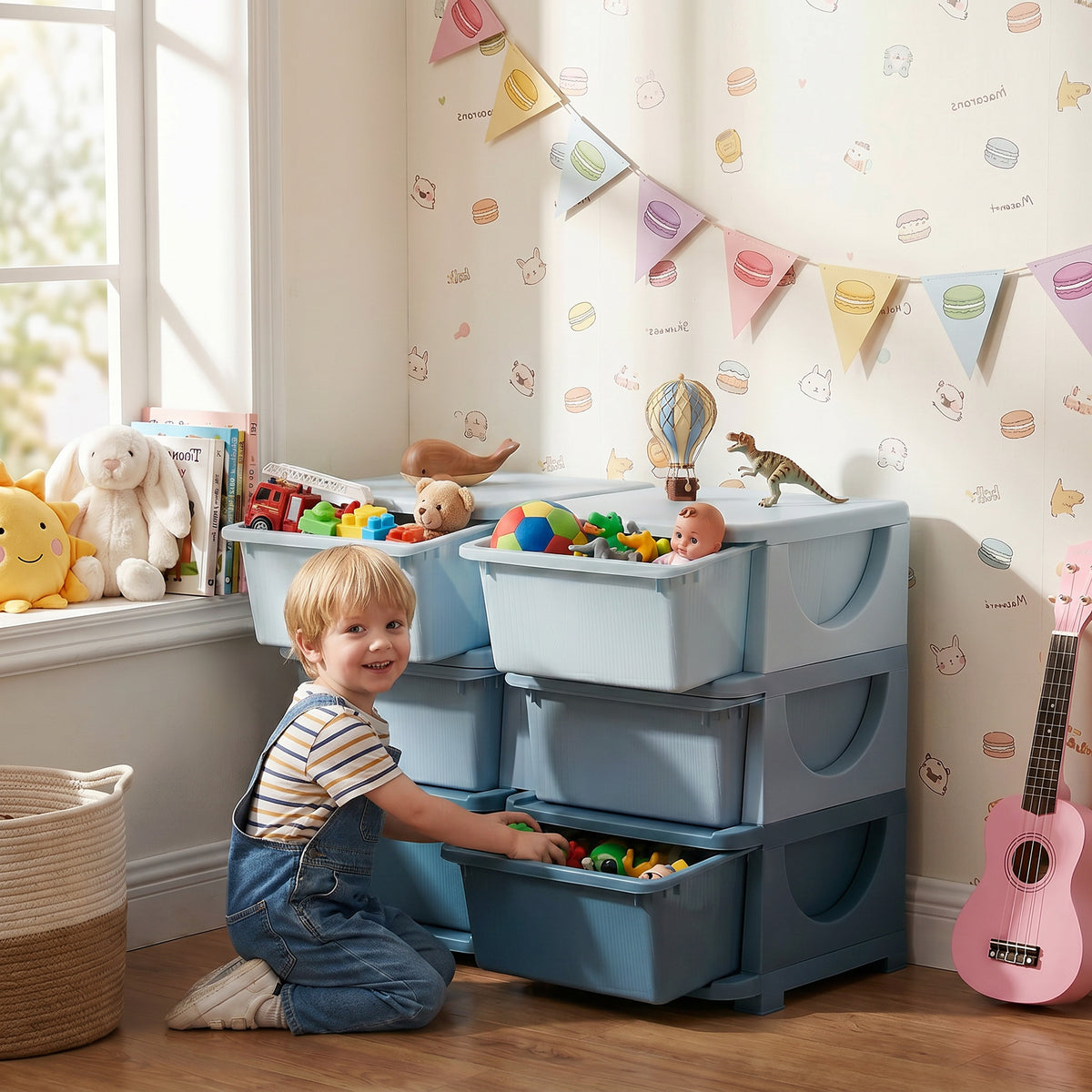 Opbergdoos voor kinderen, kinderopbergdoos, 3 lades, blauw (2)