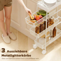 Keukenwagen van metaal, 3 manden, smal design, 4 wielen, voor keuken, woonkamer, badkamer, wit (4)