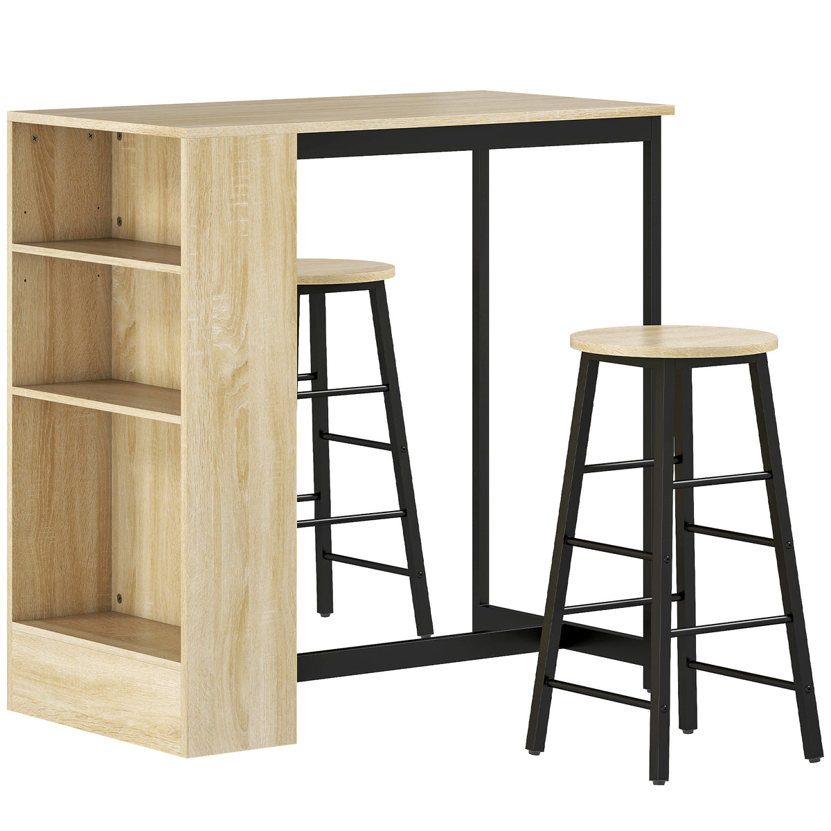 3-delige bartafelset, 1 bartafel, 2 stoelen, met opbergruimte en voetensteunen, ruimtebesparend