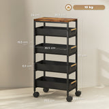 5-traps keukenwagen, houtlook, verrijdbaar, metalen frame, 4 lades, zwart (3)