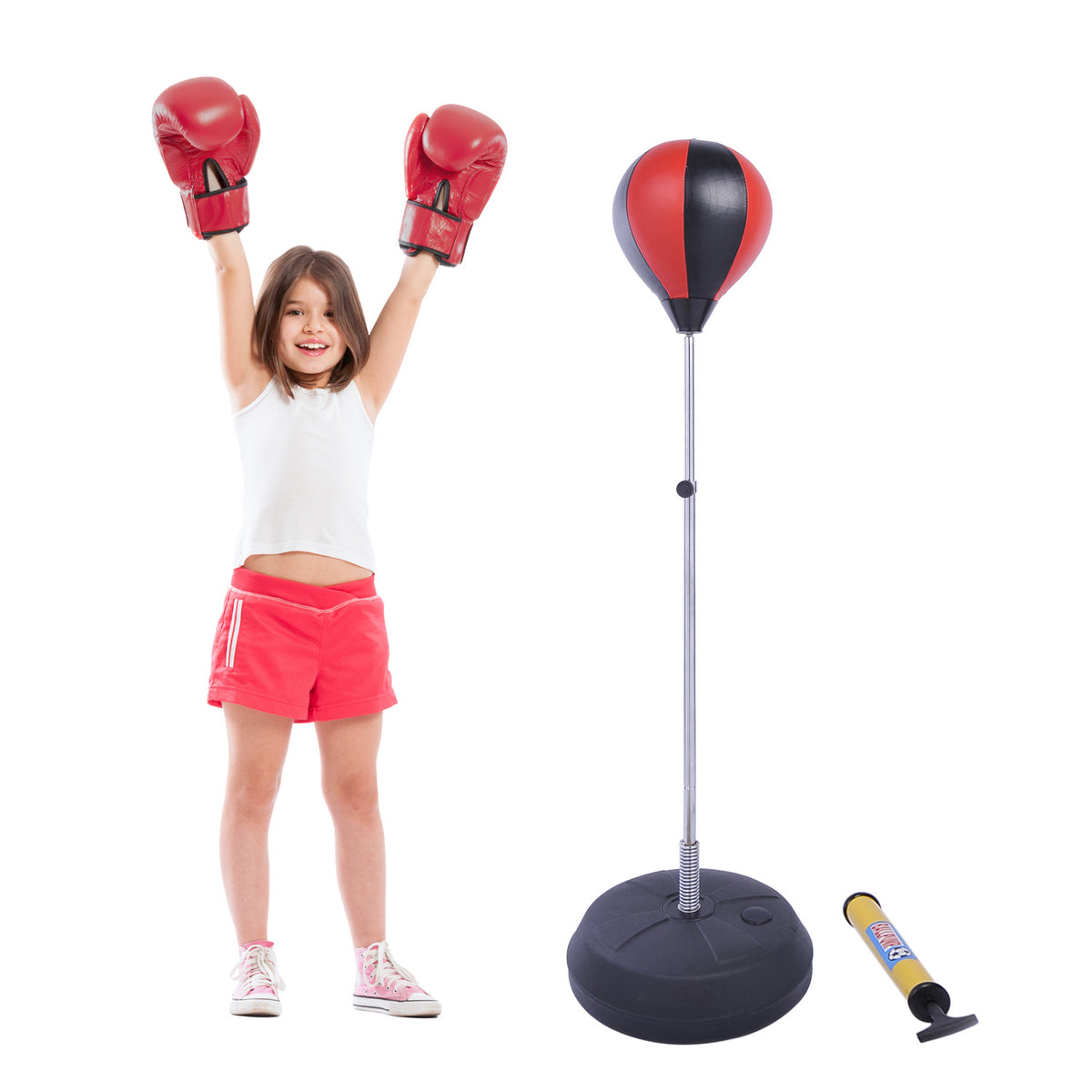 Punchingball-set staande bokszak trainingsset 125/131/138/145 cm in hoogte verstelbaar met 1 paar handschoenen 1 (2)