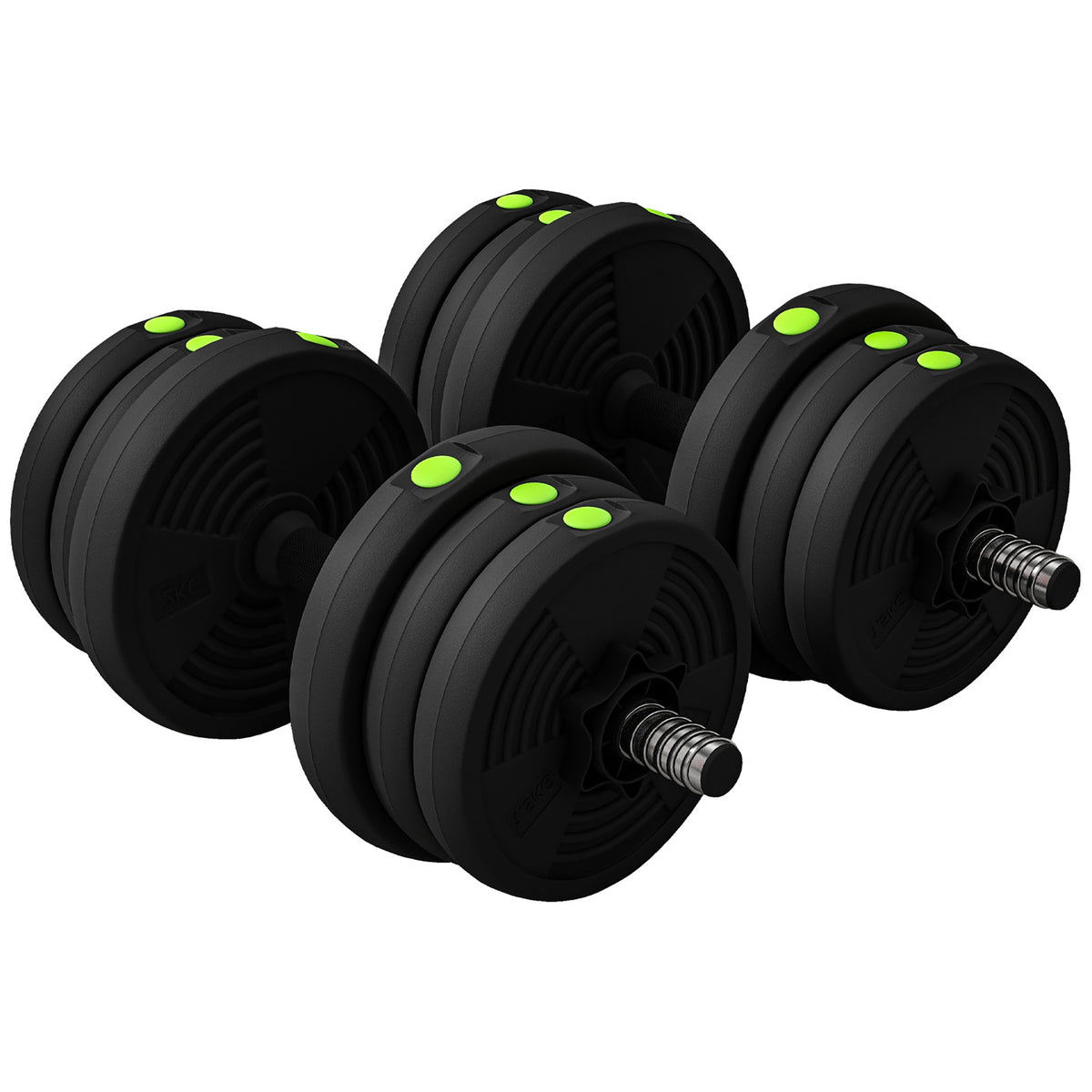 2-in-1 halterset, lange & korte halter, 20 kg, antislip, vloervriendelijk, zwart/groen