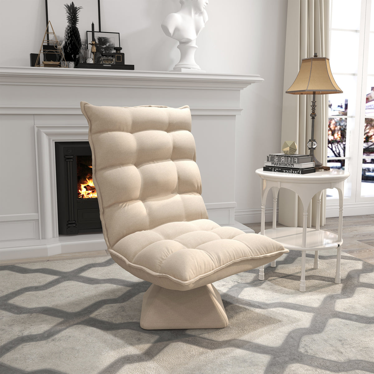 Relaxfauteuil leesstoel, draaibaar, linnenlook, 62 cm x 70 cm x 95 cm, beige (2)