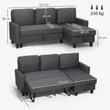 Hoekbank met slaapfunctie en opbergruimte, L-vorm slaapbank met verstelbare chaise longue, voor appartement en (3)