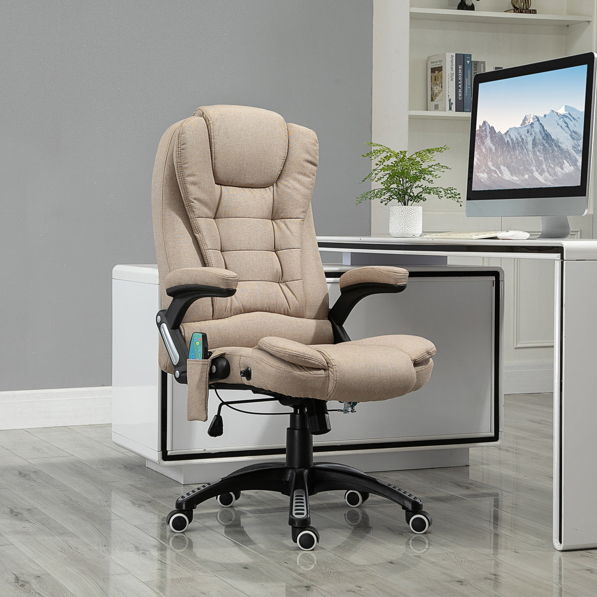 Massagestoel met warmtefunctie, ergonomische bureaustoel, in hoogte verstelbaar, 68L x 72B x 110-120 cm, bruin (2)