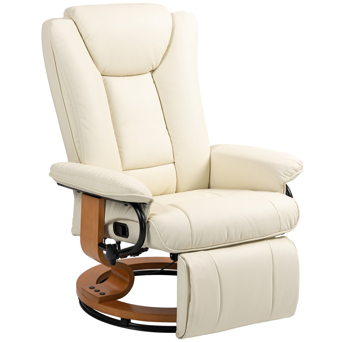 Relaxfauteuil met ligfunctie, draaibaar, tot 150 kg, kunstlederen bekleding, stalen frame, crèmewit