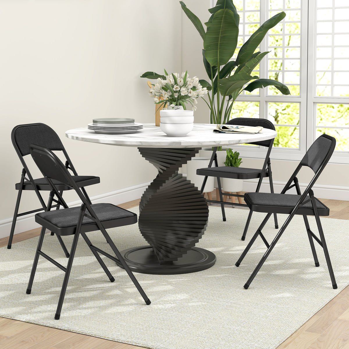 Set van 4 klapstoelen, draagbare bureaustoelen, metalen poten, klapstoel voor kantoor, receptie, wachtkamer (2)