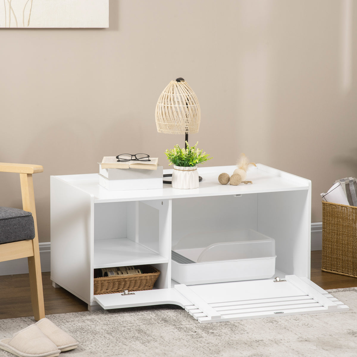 Kattenkast met 2 planken 2-in-1 design magnetische deur wit (2)