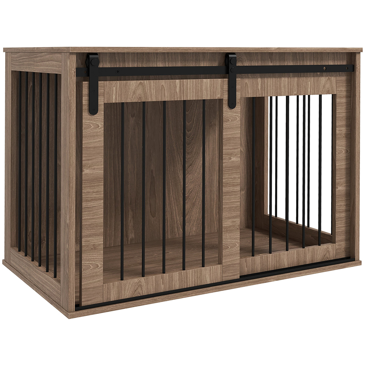Hondenbench hondenkooi, afsluitbaar, houtlook, rustiek design, 98 cm x 58 cm x 61 cm, walnoot + zwart
