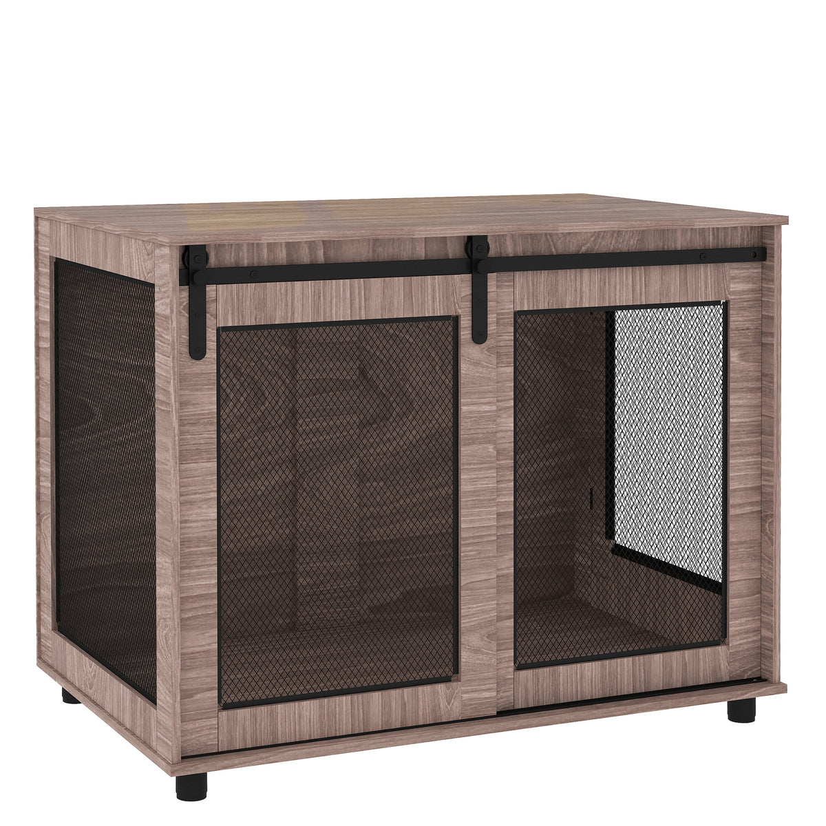 Hondenbench, transportbox voor honden, rustkooi voor huisdieren, afsluitbare deuren, 98 x 60 x 78 cm, lichtbruin