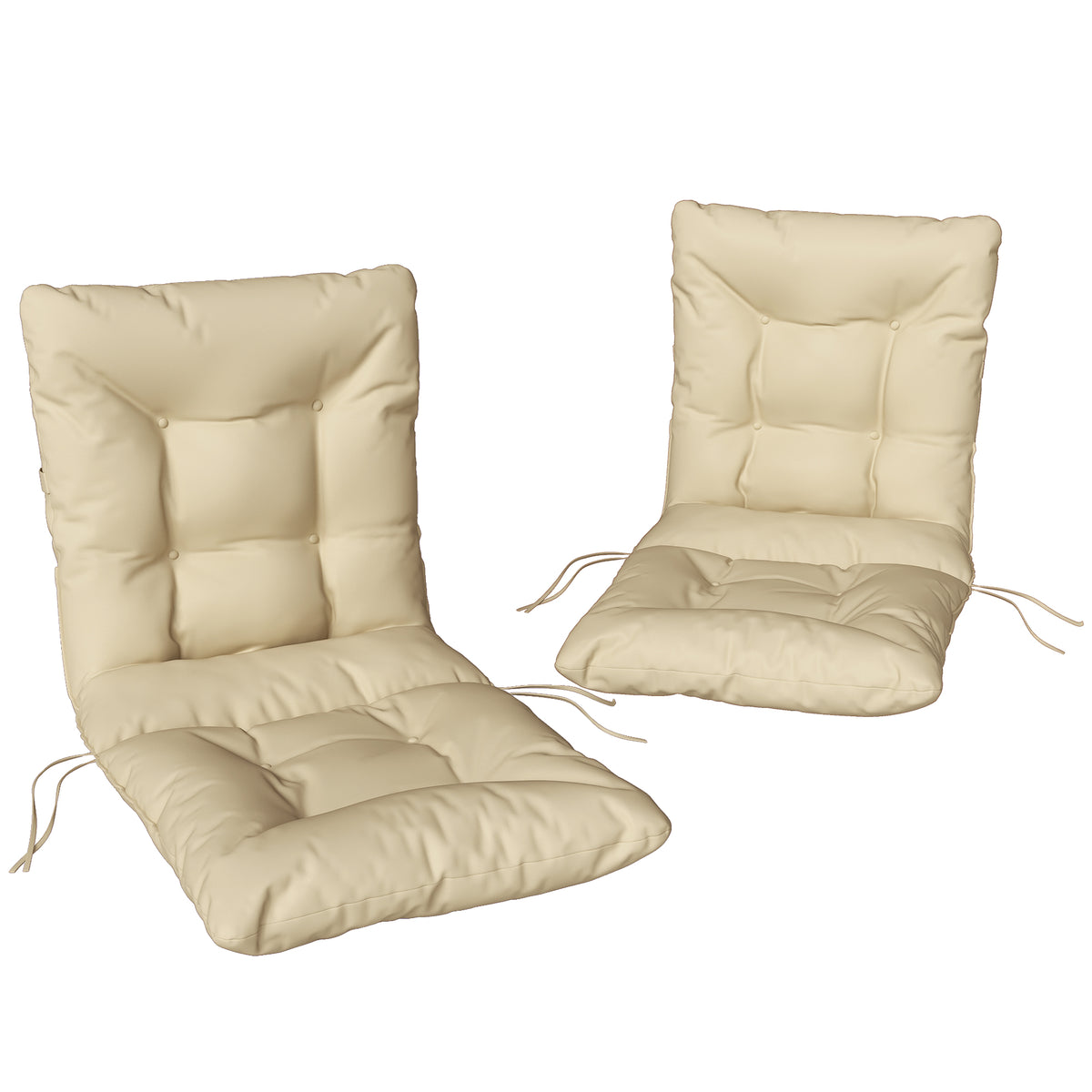 Outdoor-zitkussen met rugleuning en linten, waterafstotende kussens voor binnen en buiten, beige