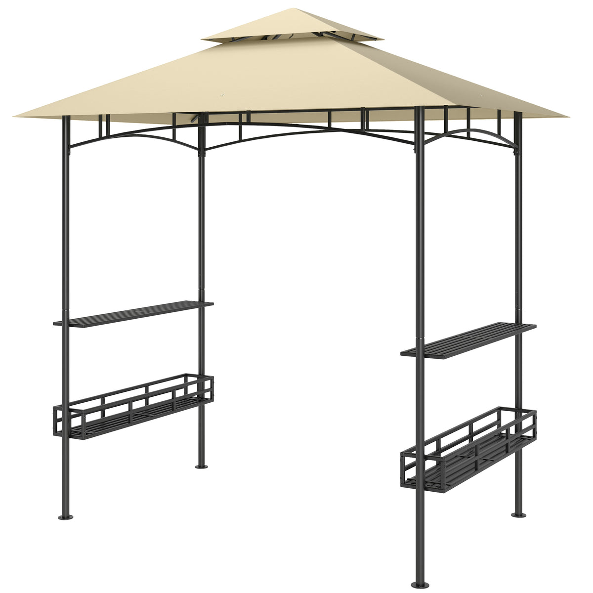 Griltent, BBQ-tent, tuinpaviljoen met 2 planken, opbergmanden, haken, voor terras, beige