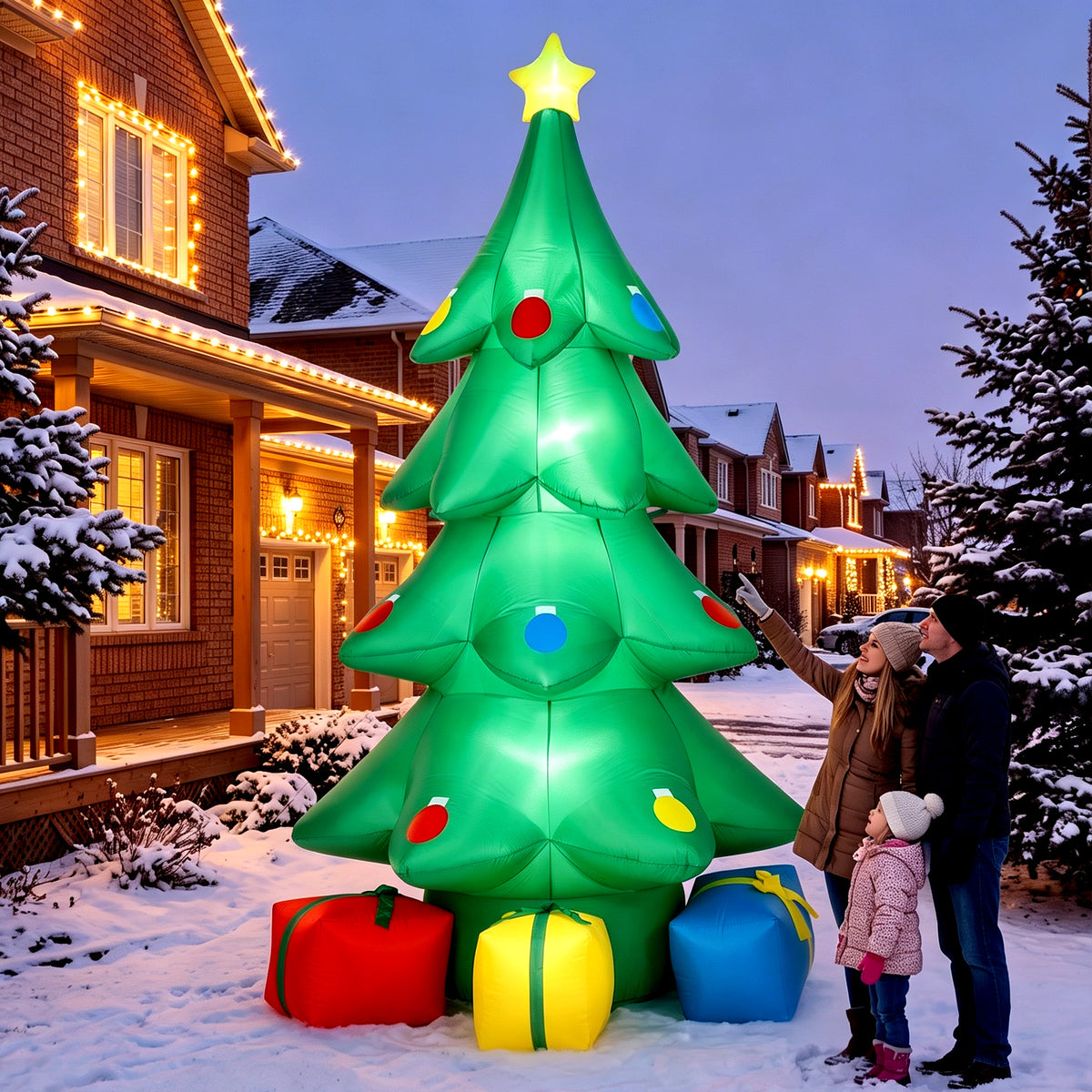 Opblaasbare kerstboom 300 cm met RGB-ster ledverlichting, cadeauverpakkingen, XXL IP44 waterdicht voor (2)
