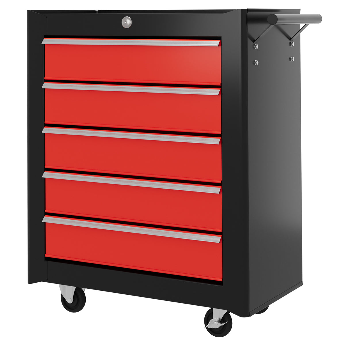 Gereedschapskist, gereedschapskast, verrijdbaar, 5 lades, plaatstaal, zwart+rood