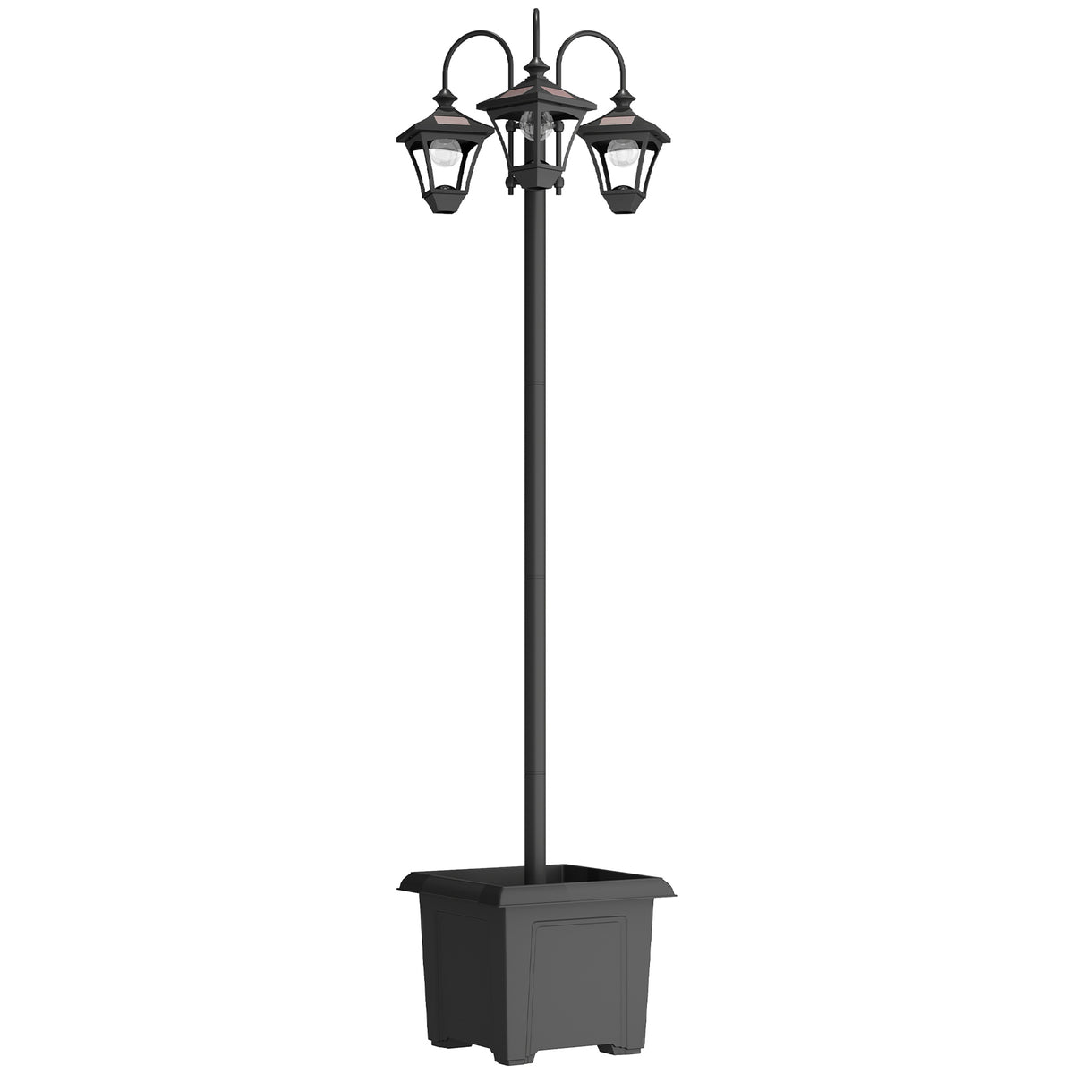 Solar lantaarn staande lamp met bloempot 185 cm in hoogte verstelbaar buiten tuinlantaarn met 3 lampkoppen