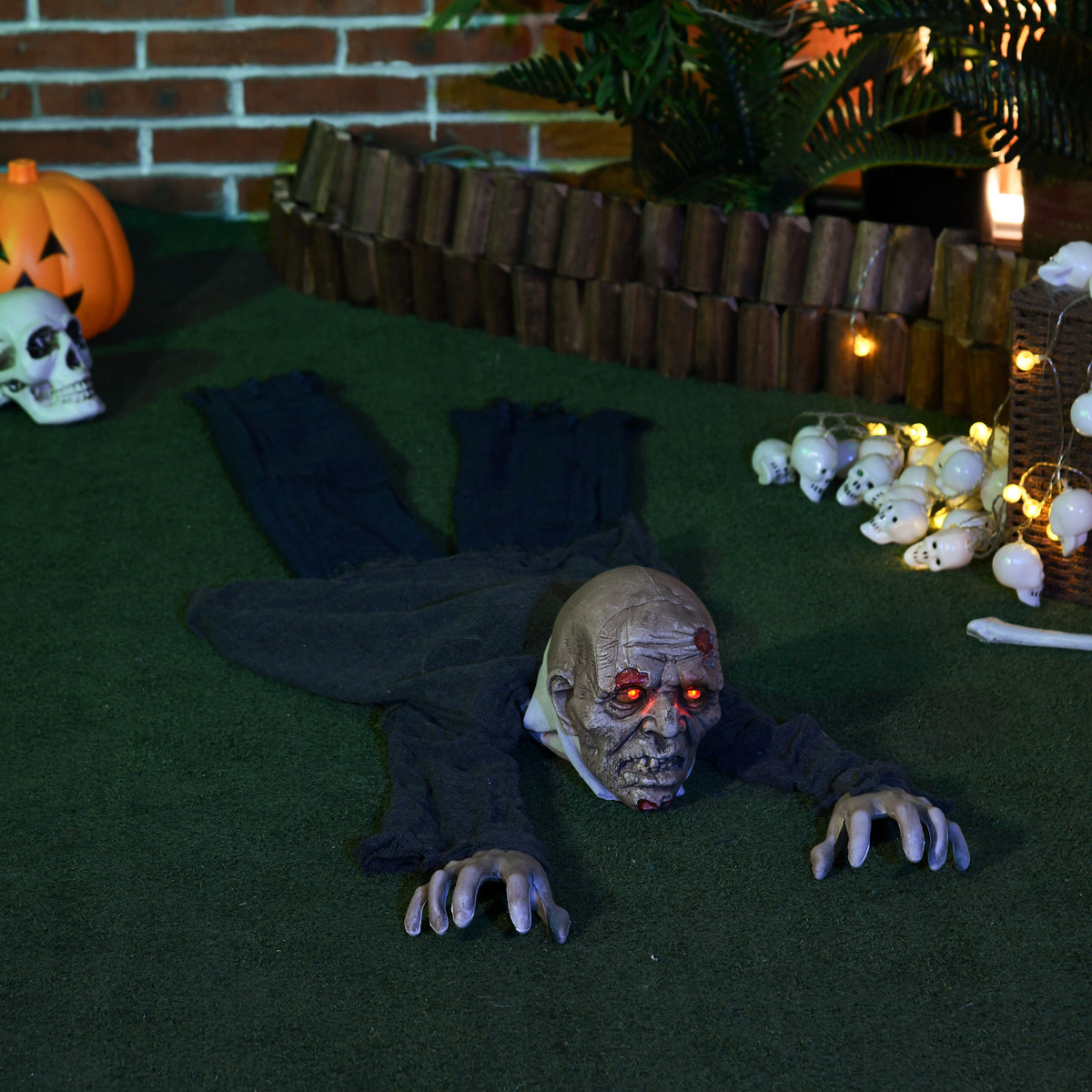 Halloween-decoratie zombie, led-ogen, huilt en kruipt, geluids- & bewegingssensor, op batterijen, 159 cm (2)