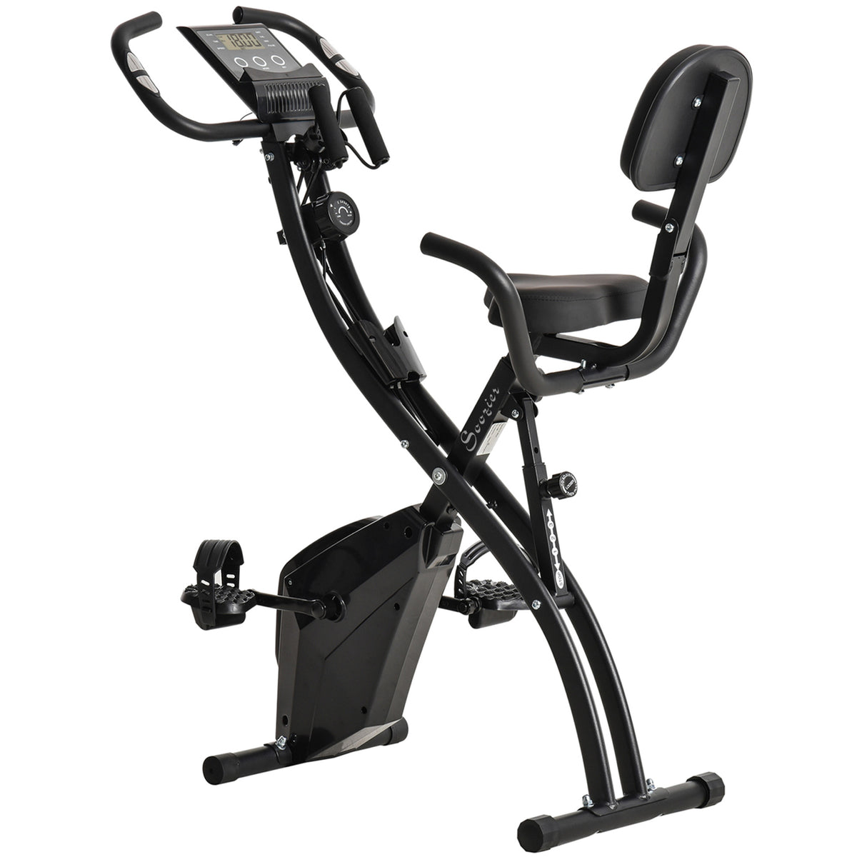 2-in-1 hometrainer, hometrainer met LCD-scherm, hartslagmeter, verstelbare zitting en wielen, inklapbare
