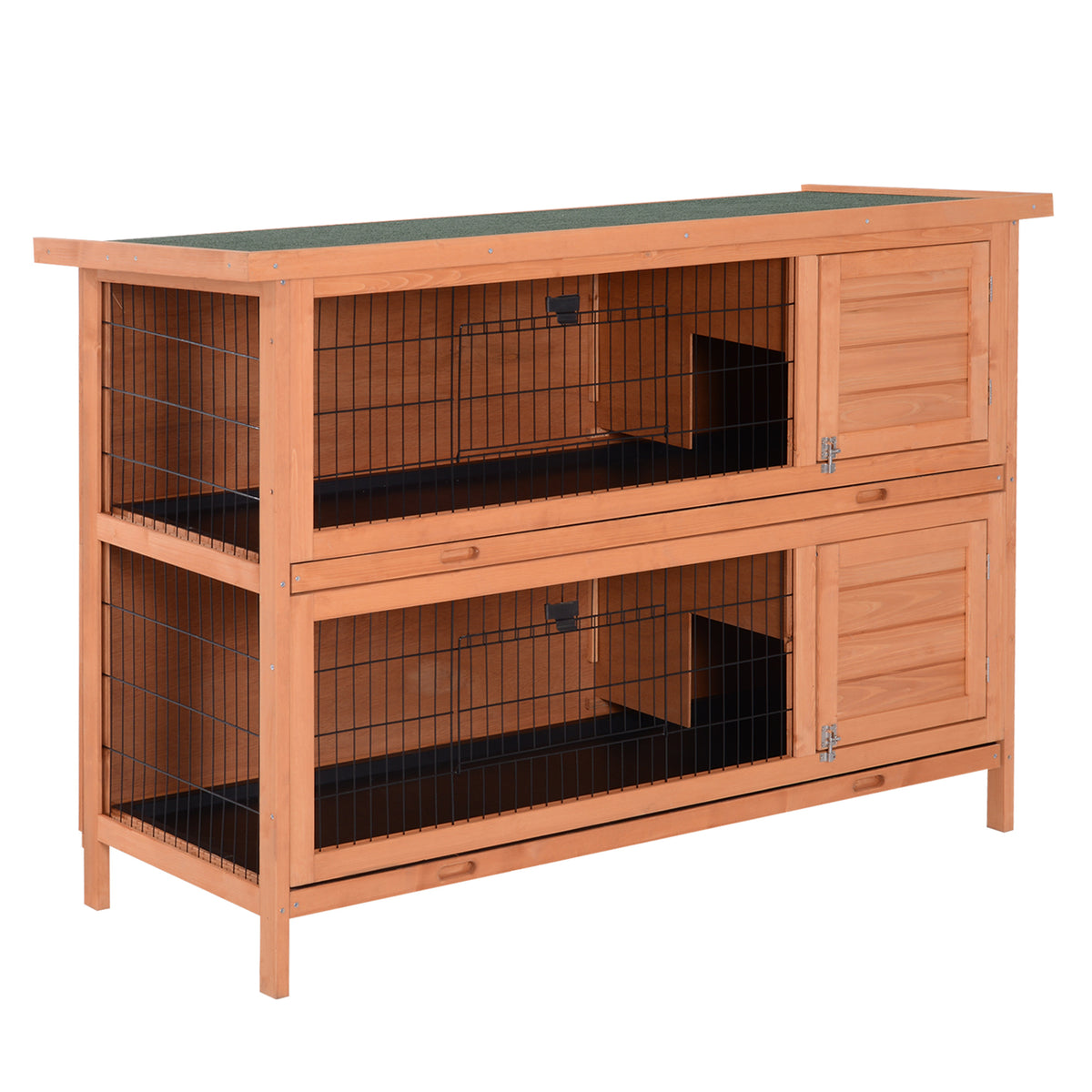 Konijnenhok winterbestendig 2 verdiepingen konijnenhok hout bodembak asfaltdak deuren 136,4 x 50 x 93 cm oranje